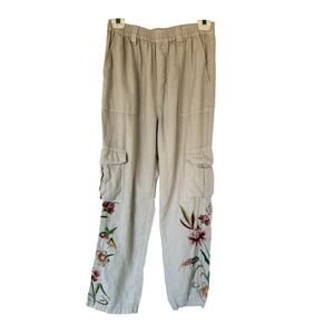 Johnny Was JW Los Angeles Linen Embroidered Pants Floral Small